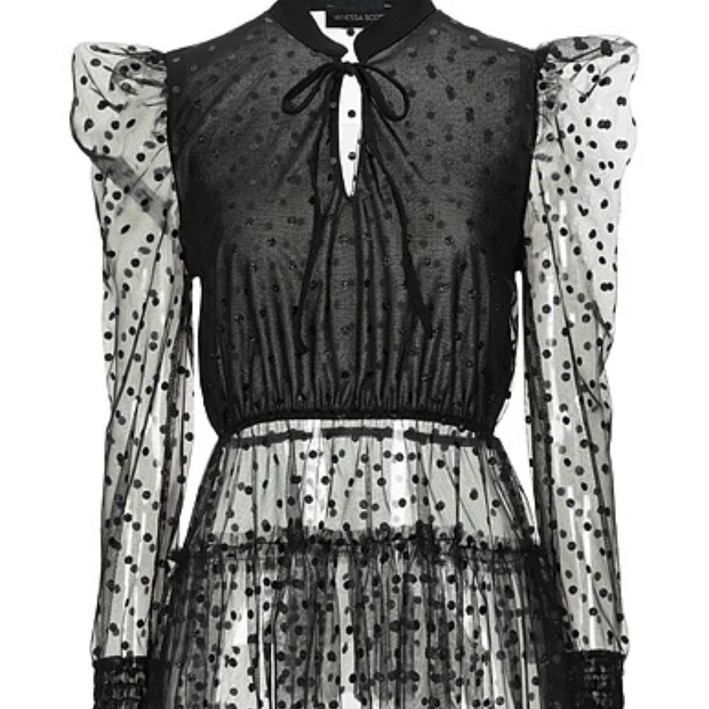 Chic Black Polka Dot Blouse with Sheer Sleeves